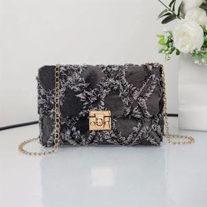 TEMU 여성용 패치워크 크로스백, 새로운 패션 체크 소형 사각 가방, 레이디스 출근용 체인 스트랩 백