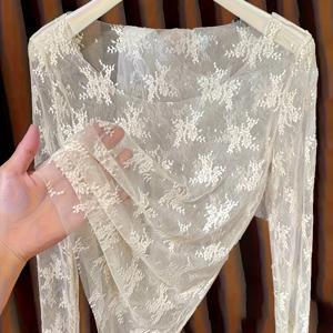 TEMU 플러스 사이즈, 플러스 사이즈 레이스 캐미솔 여성용 신상 스타일리시 스웨터 라이너 시어 블라우스 메쉬 탑