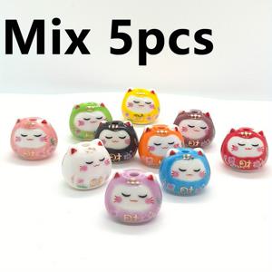 TEMU 행운의 고양이 & 부자 세라믹 비즈 5개 세트 - DIY 액세서리 만들기용 수제 참, 컬러풀 수직홀 비즈 (1.4x1.6cm) 목걸이 펜던트, 행운의 고양이 액세서리