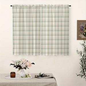 TEMU 세탁기 사용 가능, 북유럽 스타일의 산뜻한 체크 무늬 숏 커튼, 빛 필터링, 주방, 침실, 거실, 식당, 욕실, 세탁실 등에 적합한 홈 데코 로드형 숏 커튼