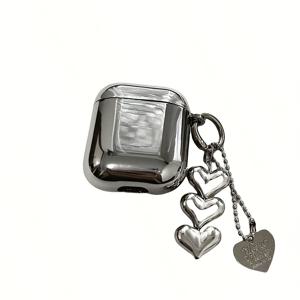 TEMU 실버 전기도금 하트 펜던트 이어폰 케이스 - 에어팟 4세대, 에어팟 프로, 신형 2세대 & 3세대 에어팟 2/3용, 애플 이어버드 소프트 보호 커버