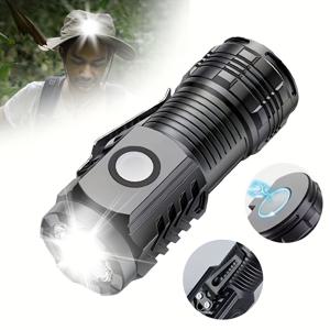 TEMU 1개 LED 미니 USB 충전식 핸즈프리 손전등, 휴대용 펜 클립 디자인 토치, 하이킹, 캠핑, 모험, 순찰용 다기능 플래시 라이트, 5가지 모드 비상등, 수리용 작업등