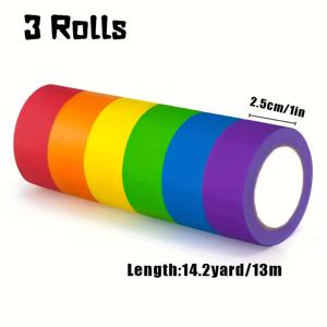 TEMU 3롤 컬러풀 마스킹 테이프, 생동감 넘치는 색상(빨강, 초록, 파랑, 주황, 노랑, 보라) 공예, 라벨, 불렛 저널, 파티 장식 및 프로젝트, 테이프 | 생동감 넘치는 테이프 롤 | 종이 테이프
