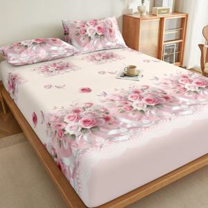 TEMU 핑크 로즈 3피스 세트 침구 조합 · 라이프, 핑크는 로맨스, 어린이 시절, 그리고 , 로즈는 사랑. 젊음. 좋은 핏팅 시트로 시작하세요! 싱글 침대 · 기숙사 침대 · 더블 침대 · 특대형 침대 · 킹 사이즈 침대 · 입체적