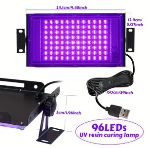 TEMU 144/96LEDs 레진 경화 램프 프로, 더 넓은 커버리지 영역과 집중된 조명, 휴대용 레진 램프, 레진 몰드, 주얼리 제작용, 144/96개 고품질 LED 비즈, USB 플러그 및 스위치, 150cm 전원 코드 포함, 장시간 사용 가능, 할로윈/크리스마스/새해 선물용