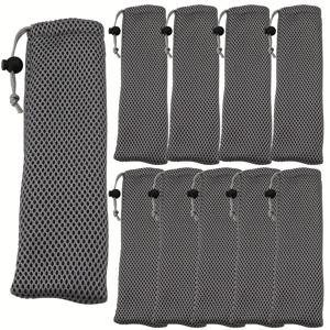 TEMU 10개입 재사용 가능한 천 식기 및 빨대 정리 파우치 - 손잡이 있는 사각형 메쉬 수납, 여행, 캠핑용 - 숟가락, 젓가락, 포크, 칼, 칫솔, 이어폰을 위한 컴팩트 패브릭