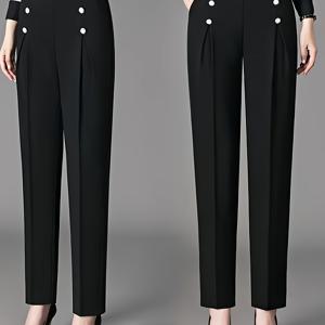 TEMU 여성용 다용도 하이웨이스트 정장 바지, 여름에 완벽, 스타일리시하고 젊어 보이는 탄성 허리 밴드와 캐주얼한 테이퍼 디자인