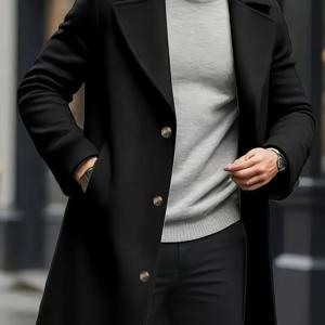 TEMU [피어슨 OBM] 가을/겨울 남성 솔리드 컬러 탑, 성숙하고 패셔너블한 남성 캐주얼 트렌치 코트 (데이트 외출용)