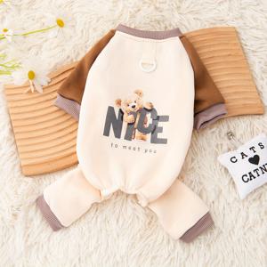 TEMU 프린팅 곰 가을/겨울 스타일 비숑프리제용 가슴줄 달 수 있는 네발 스웨트셔츠, 반려동물용 슈나우저, 웨스트 테리어, 테디, 고양이 겨울 실내 파자마, 아웃도어 의류