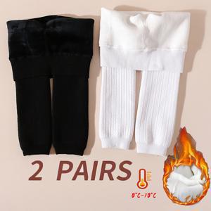 TEMU 여아용 간편 가을/겨울 플리스 안감 9단 레깅스 2매 세트, 윈터 웨어를 위한 다재다능한 스타일, 0-10° 따뜻한 레깅스