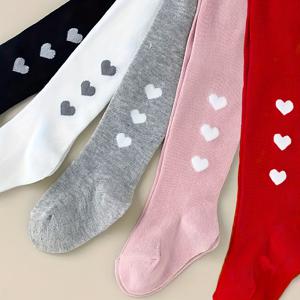 TEMU 5팩 여아용 하트 프린트 타이츠 - 스위트 & 귀여운 올 시즌 레깅스, 하트 컷아웃, 밝은 파스텔 색상, 부드럽고 신축성 있는 니트 원단, 학교, 캐주얼 & , 귀여운 타이츠