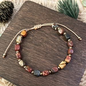 TEMU 세련된 피카소 스톤 팔찌, 사각 비즈, 정교한 구리 비즈 스페이서, 수제 조절 가능 팔찌, 데일리룩에 적합