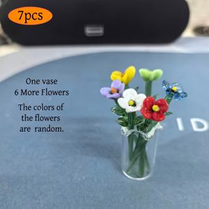 TEMU 7피스 수제 유리 꽃다발 & 꽃병 - 리얼리스틱 자스민 미니 꽃병, 테이블 센터피스, 웨딩, 데코레이션용 - 수제 유리 꽃, 관리 불필요, 우아한 테이블 세팅 선물