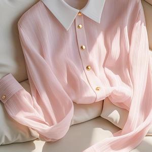 TEMU 여성용 새로운 밝은 컬러 버튼 셔츠, 인형넥 버튼 디자인 셔츠, 휴가용 우아하고 캐주얼한 상의, 우아하고 캐주얼한 셔츠