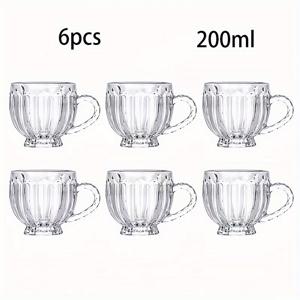 TEMU 6pcs 유리 커피 머그컵, 200ml 컵, 주스, 카푸치노, 라떼, 아메리카노, 티백에 완벽, 가정, 사무실, 애프터눈 티, 선물용