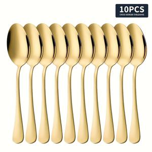 TEMU 10개 세트 고급 스테인리스 스틸 골든 스푼 - 410 등급 우아한 골드 플랫웨어, 두꺼운 벽으로 내구성 강화, 가정, 레스토랑, 연회용 - 식기세척기 안전, 개별 포장, 이상적인 선물 세트, 디너 스푼, 스크래치 방지 서빙 스푼, 메탈 테이블 스푼, 도자기 스푼