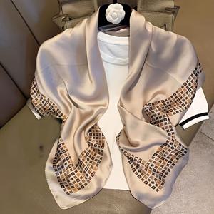 TEMU 1개 베이지 프린트 사각 반다나 패셔너블 다용도 가벼운 통기성 다기능 헤드스카프 숄 네크피치 헤드랩, 봄 여름 가을 해변 파티 데일리 출퇴근용