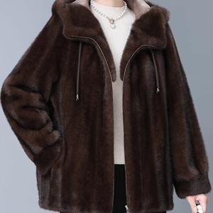 TEMU 여성 중년 엄마 겨울 패션 후드 인조 밍크 코트 - 가을 & 겨울용 조절 가능한 스타일리시하고 따뜻한 인조 겉옷