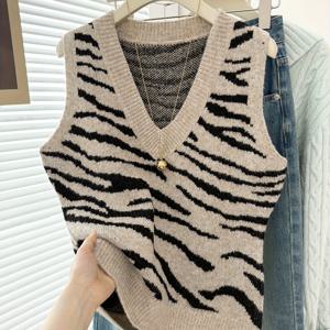 TEMU 여성용 우아한 캐주얼 얼룩말 프린트 스웨터 풀오버 베스트