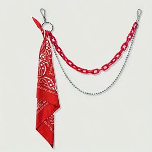 TEMU 투피스 세트 힙합 바지 액세서리 체인 | 아크릴 멀티 레이어 체인 + 사각 스카프 스카프 | 인스 스타일 | 캐주얼 | 힙합 스타일 | 스트리트 댄스 의류 액세서리 체인