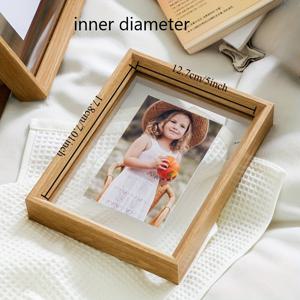 TEMU 양면 투명 나무 사진 액자, 투명 아크릴 패널 2겹, 가운데에 사진, 기념 사진, 엽서 또는 잎/꽃잎 표본 배치 가능, 탁상용, 다양한 색상 선택 가능, 스타일리시한 집 꾸미기 선물(액자 단품), 어머니나 친구에게 선물하기 좋음, 크리스마스, 어머니의 날, 할로윈, 생일용