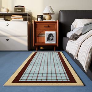 TEMU 벨벳 1000G/M², 두께 0.8Cm, 빈티지 모던 스타일 침대 옆 러그 1개, 라이트 럭셔리 모던 체크 무늬 카펫, 기하학적 롱 스트립 매트, 내구성이 좋고 관리가 용이한 숏 필, 거실, 침실, 옷장에 적합