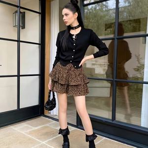 TEMU 빈티지 프린트 페플럼 하이웨이스트 A라인 케이크 스커트, 비침 방지, 여성용