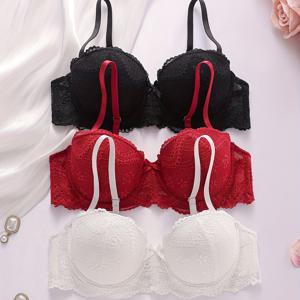 TEMU 여성용 언더와이어 캐미솔 브라 3개 세트, 푸쉬업 리프트, 섹시하고 편안한 레ース 트림 브라