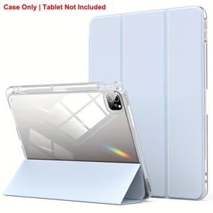 TEMU 아이패드 프로 11 2018 2020 2021 2022 에어 1 2 3 4 5 6 7 2024 2025 9.7'' 10.2'' 5세대 6세대 7세대 8세대 9세대 10세대 11세대 10.9'' 11'' PU 가죽 플립 마그네틱 스탠드 케이스 자동 잠금/깨우기 기능이 있는 투명 보호 케이스 (펜 슬롯 포함)