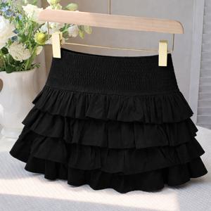 TEMU 유럽 및 미국 스타일의 여성 패션 캐주얼 단색 멀티 레이어 디자인 여성용 숏 스커트