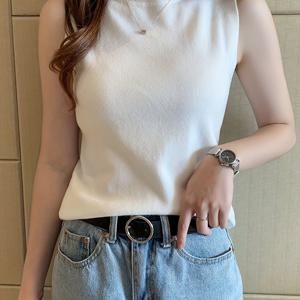 TEMU 여성용 화이트 조끼, 가을/겨울 안감, 스몰 캐미솔, 여름 아우터웨어, 하프 하이넥 베이스 레이어, 반팔 민소매 탑