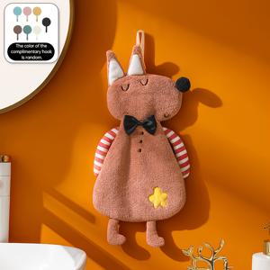 TEMU 만화 동물 모양 코랄 플리스 핸드 타월 | 욕실 벽걸이형 흡수성, 주방 두꺼운 자수, 사각 타월, 폴리에스터, 세탁기 사용 가능, 워시 클로스