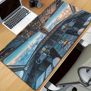 TEMU XXL 항공 테마 데스크 매트 – 미끄럼 방지 고무 베이스, 대형 게이밍 및 사무실 마우스 패드, 정교한 쿠플릿 프린트, 내구성 있는 스티치 엣지, 작업 공간 장식, 데스크탑 장식, 사무실 데스크 매트 | 쿠플릿 프린트 디자인 | 내구성 있는 엣지