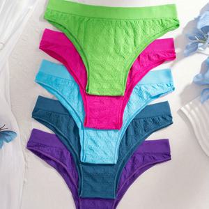 TEMU 5개 세트, 심리스, 섹시, 탄성 T-백 팬티, 편안한 로우 라이즈 단색 여성 속옷