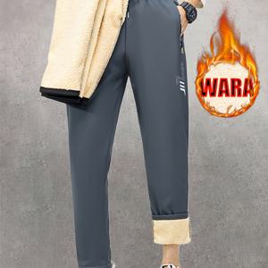 TEMU 남성용 기모 안감 따뜻한 런닝 바지 | 편안하고 부드러운 원단, 양면 지퍼 포켓, 드로스트링 허리, 겨울에 이상적인 선택, 캐주얼 스타일, 단색