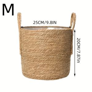 TEMU 3가지 사이즈 - 플라스틱 라이너가 있는 더블 핸들 원형 북유럽 스타일 대형 화분, 키가 큰 식물에 적합, 세탁 바구니 또는 보관 용기 역할도 함, 야외 특대형 화분, 야외 대형 화분, 실내 화분, 대형 화분