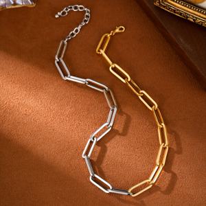 TEMU 남녀공용 종이클립 체인 목걸이 1개, 힙합 스타일 투톤 쇄골 체인, 데일리웨어/휴가/파티/야외 스포츠에 적합, 기념일/아버지의 날/밸런타인데이를 위한 정교한 선물