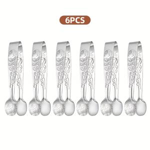 TEMU 3/6개입 소형 스테인리스 스틸 서빙 집게, 11.0Cm 로즈 패턴 설탕 집게, 미니 아이스 집게, 파티에 적합, 식기세척기 사용 가능, 커피, , 디저트, 스낵, 사탕, 뷔페, 바, 바베큐, 케이터링 이벤트에 사용