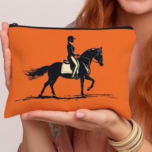 TEMU 1개 승마 실루엣 메이크업 가방 - 말 그래픽 볼드한 지퍼 다기능 여행용 세면도구 정리함, 플로럴 디자인, 여성 및 남성용 휴대용 화장품 파우치, 비즈니스, 데일리, 여행용 메이크업 가방에 적합