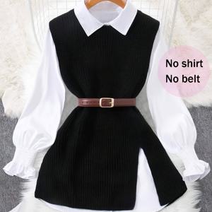 TEMU 여성용 사계절 골지 탱크탑, 라운드 넥 민소매 슬릿 디자인, 부드럽고 피부 친화적, 벨트 없음/셔츠 레이어 없음 & 캐주얼 및 격식 있는 자리 모두에 활용 가능, 우아한 스타일/여성용 탱크탑 ASD1