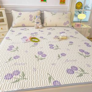 TEMU 라텍스 침대패드 사계절용 천연 라텍스,가벼운 통기성, 세탁기 사용 가능,꽃 디자인,라텍스 매트리스 패드,홈 침실 또는 기숙사용 미끄럼 방지 매트,친화적,가을용 침대패드,호텔 침대패드,베개 포함