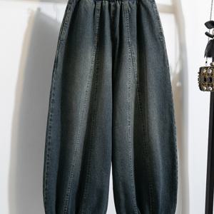 TEMU 곰팡이 엣지 스플라이싱 데님 와이드 레그 팬츠 여성 가을 신상 나인 포인트 플라워 버드 블루머스 오버롤