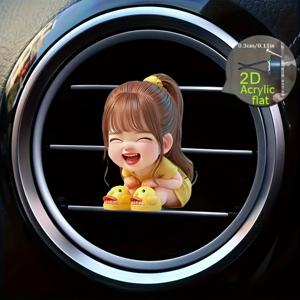 TEMU 2D 평면, 3D 아님 1개 행복한 소녀 재사용 가능 차량용 방향제 향수 디퓨저 클립, 차량 통풍 내부 액세서리, 차량용 향 디퓨저, 