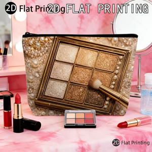 TEMU 플랫 프린트 디자인, 빈티지 진주 골드 아이섀도우 팔레트 패턴, 휴대용 메이크업 가방, 다기능 재사용 가능, 여성용 세면도구, 지퍼형 여행용 데이팩, 여성 선물