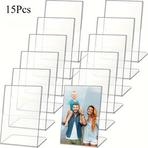 TEMU 아크릴 사인 스탠드 15개 | 수직 및 대각선 투명 사진 프레임, 메뉴 탁상용 스탠드, 탁상용 디스플레이, 결혼식, 사무실, 레스토랑에 적합, 설치 불필요한 탁상용 디스플레이 스탠드