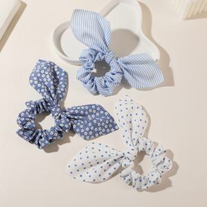 TEMU 3개 세트 여성용 블루 플로럴 리본 머리끈 - 부드럽고 손상 없는 헤어밴드, 포니테일, 번, 땋은 머리에 적합한 블루 리본 - 웨딩, 파티, 캐주얼 스타일을 위한 우아한 헤어 액세서리