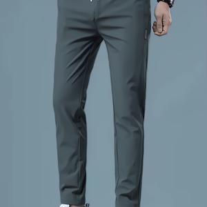 TEMU 남성용 솔리드 컬러 신축성 드로스트링 & 밴드 캐주얼 팬츠 - 사이드 포켓 포함, 헬스장, 사무실, 야외 활동용 - 솔리드 컬러 스트레치 트라우저 (세탁기 사용 가능) - 일상 착용에 적합한 편안한 핏, 남성 패션에 어울림