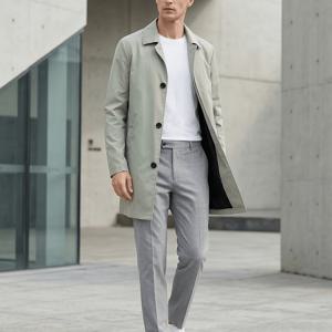 TEMU 봄, 가을 남성용 스타일리시한 단색 트렌치 코트. 싱글 브레스트 디자인, 라펠 및 사선 포켓이 특징이며, 캐주얼 오버코트로 클래식한 유럽 및 미국의 우아함과 매력을 담고 있습니다.