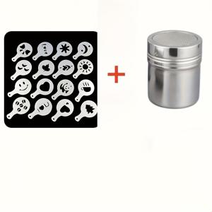 TEMU 17개 세트, 폼 라떼 아트 스텐실 - 커피, 핫초콜릿 등에 적합 - 바, 펍, 클럽, 레스토랑에 이상적 - 파우더 쉐이커 포함 - 사용 및 세척 용이 - 커피 경험 향상