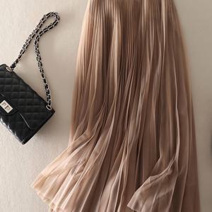 TEMU 우아한 빈티지 메쉬 롱 스커트 | 여성용 스트레치 허리 A라인 스커트, 단색, 봄/가을에 적합